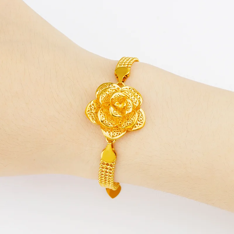 Hollow Rose Bracelet Women 24K Gold AU999 - Warm gold, clear hollow patterns, lightweight rose design
Hollow Rose Bracelet Women 24K Gold AU999 - Warm gold, clear hollow patterns, lightweight rose design