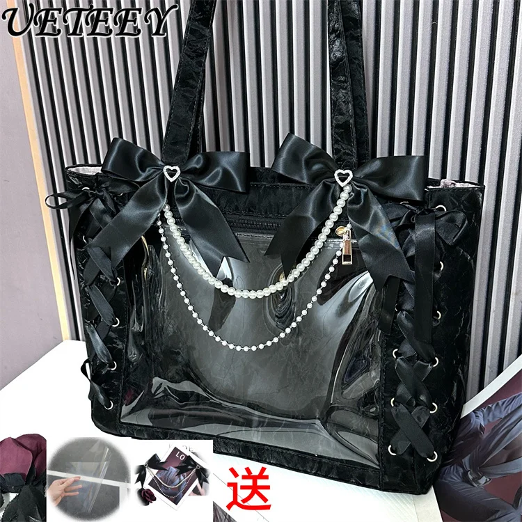 Japanese Style Ribbon Bow Beaded Sweet Cute Women's Handbag Versatile Shopping Travel Large Capacity Makeup Bag Shoulder Bags
Japanese Style Ribbon Bow Beaded Sweet Cute Women's Handbag Versatile Shopping Travel Large Capacity Makeup Bag Shoulder Bags
