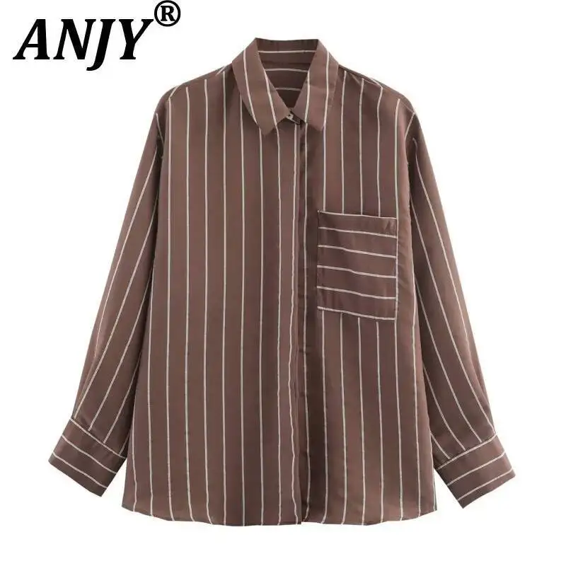ANJY Spring Autumn New Women Tide Fashionable Pocket Decorated Striped Shirt Elegant Loose Casual Long Sleeve Chic Blouse A24135
ANJY Spring Autumn New Women Tide Fashionable Pocket Decorated Striped Shirt Elegant Loose Casual Long Sleeve Chic Blouse A24135