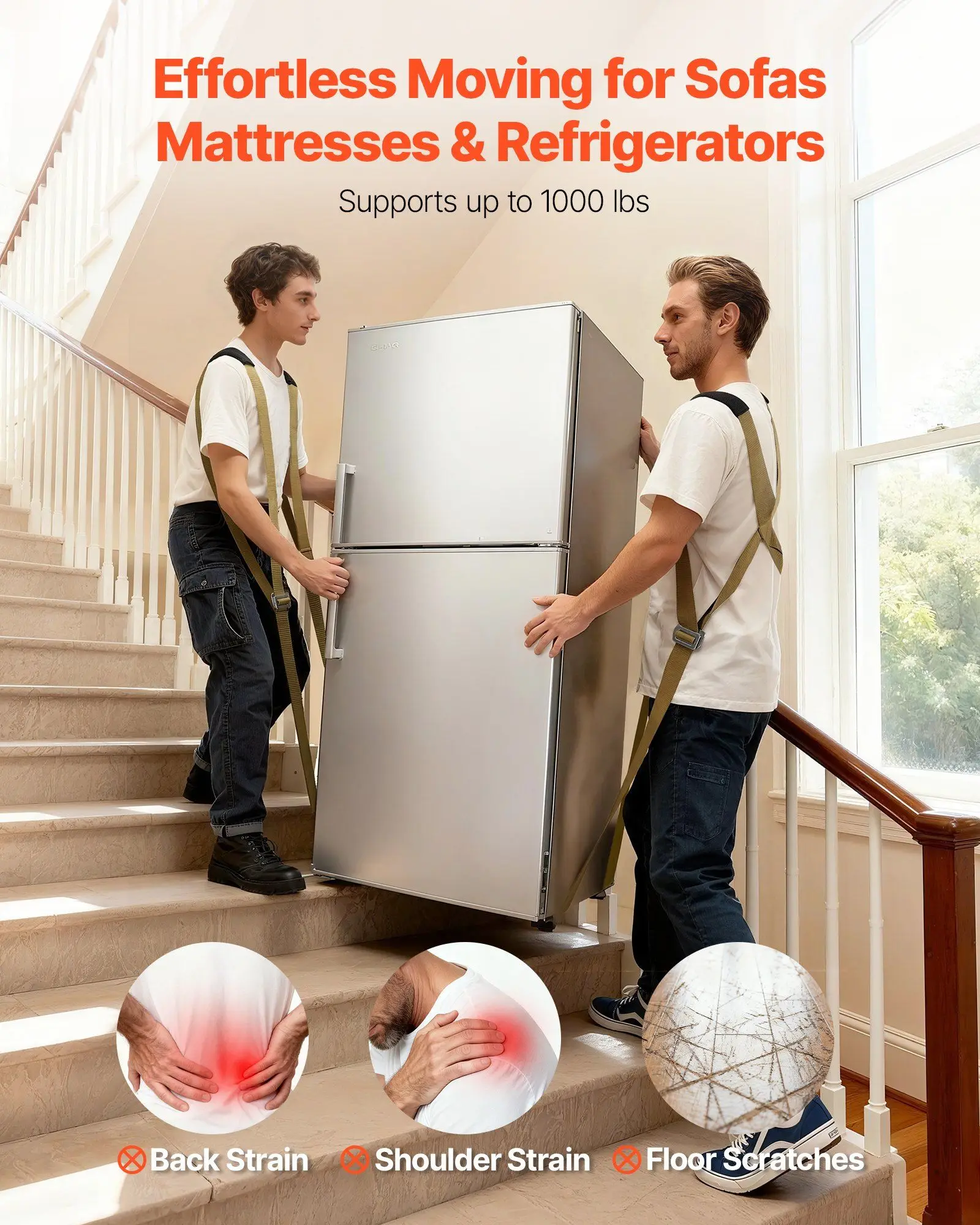 Moving Straps, Supports up to 1000 lbs, 2-Person Lifting and Moving System with 2 Harness Straps & 2 Load-bearing Straps,
Moving Straps, Supports up to 1000 lbs, 2-Person Lifting and Moving System with 2 Harness Straps & 2 Load-bearing Straps,