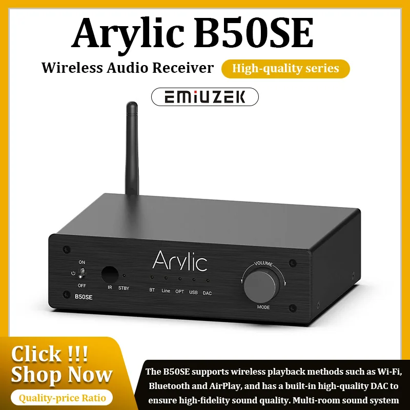 B50SE Arylic Bluetooth Stereo 50W x 2 Audio Amplifier Receiver 2.1 Channel Mini Class D Integrated Amp for Home Speakers
B50SE Arylic Bluetooth Stereo 50W x 2 Audio Amplifier Receiver 2.1 Channel Mini Class D Integrated Amp for Home Speakers