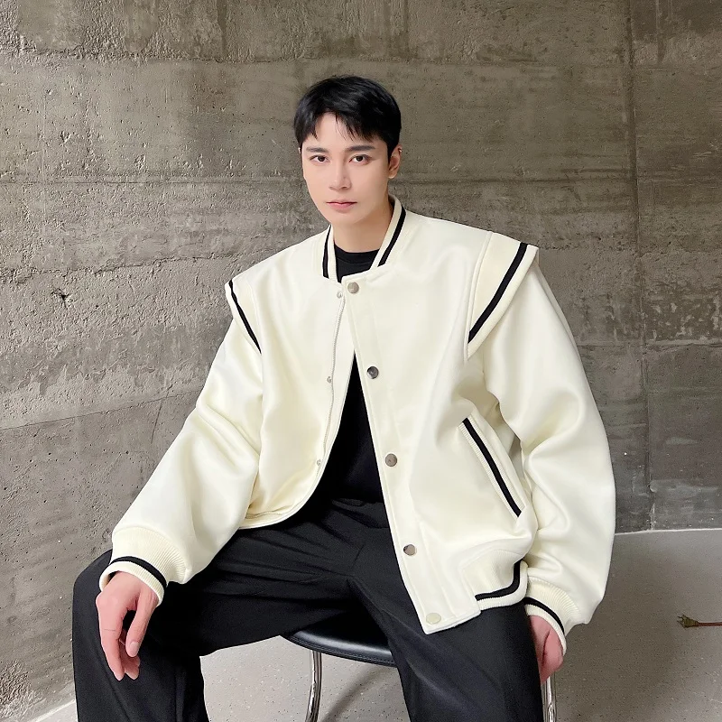 Thiened ort Woolen Patchwork Baseball Collar Pad oulder Jaet Autumn Winter Men Women Casual Loose Outerwear
Thiened ort Woolen Patchwork Baseball Collar Pad oulder Jaet Autumn Winter Men Women Casual Loose Outerwear
