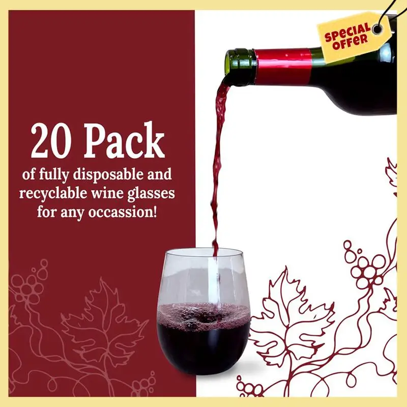 -BABQ 40X Disposable Wine Glasses, Stemless Plastic Wine Glasses For Parties Wine Cups, Plastic Champagne Glasses
-BABQ 40X Disposable Wine Glasses, Stemless Plastic Wine Glasses For Parties Wine Cups, Plastic Champagne Glasses