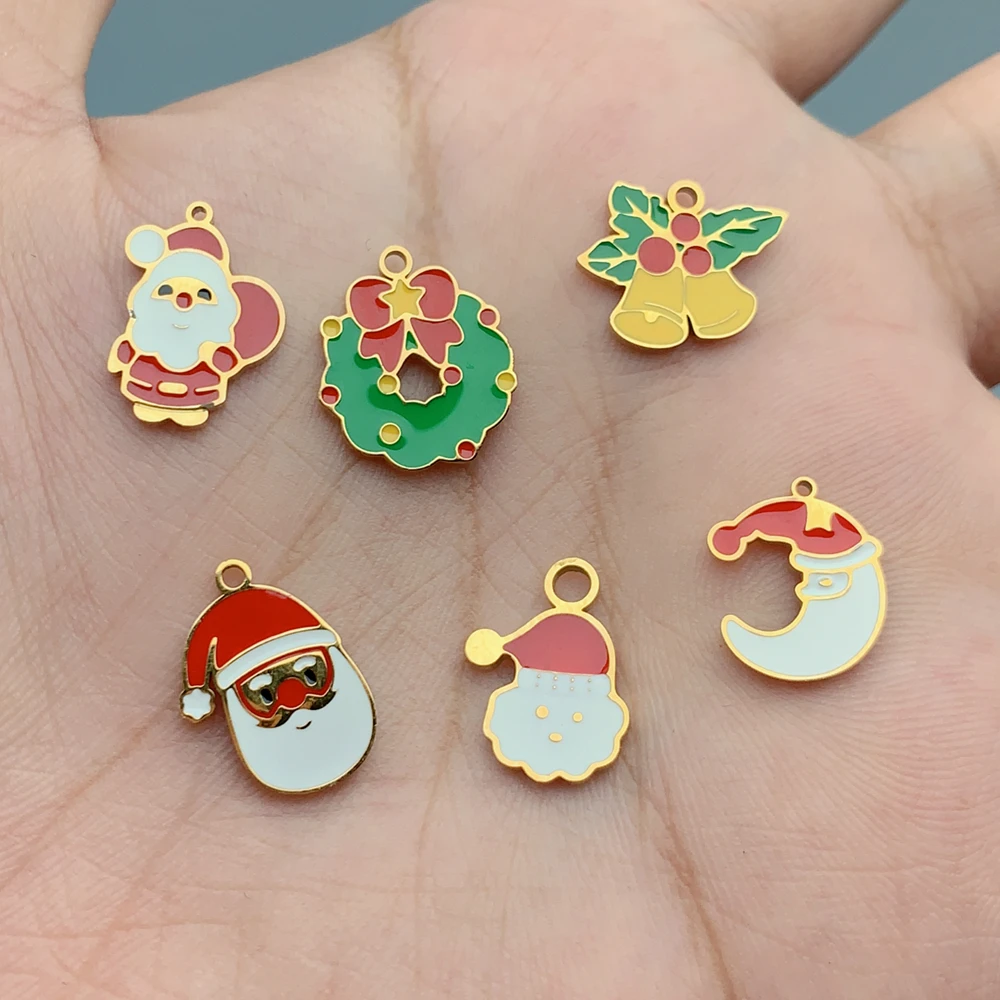5pcs/lot New Stainless Steel Cartoon Santa Claus Wreath Necklace Bracelet Pendant DIY Accessories Cute Small Enamel Pendants
5pcs/lot New Stainless Steel Cartoon Santa Claus Wreath Necklace Bracelet Pendant DIY Accessories Cute Small Enamel Pendants