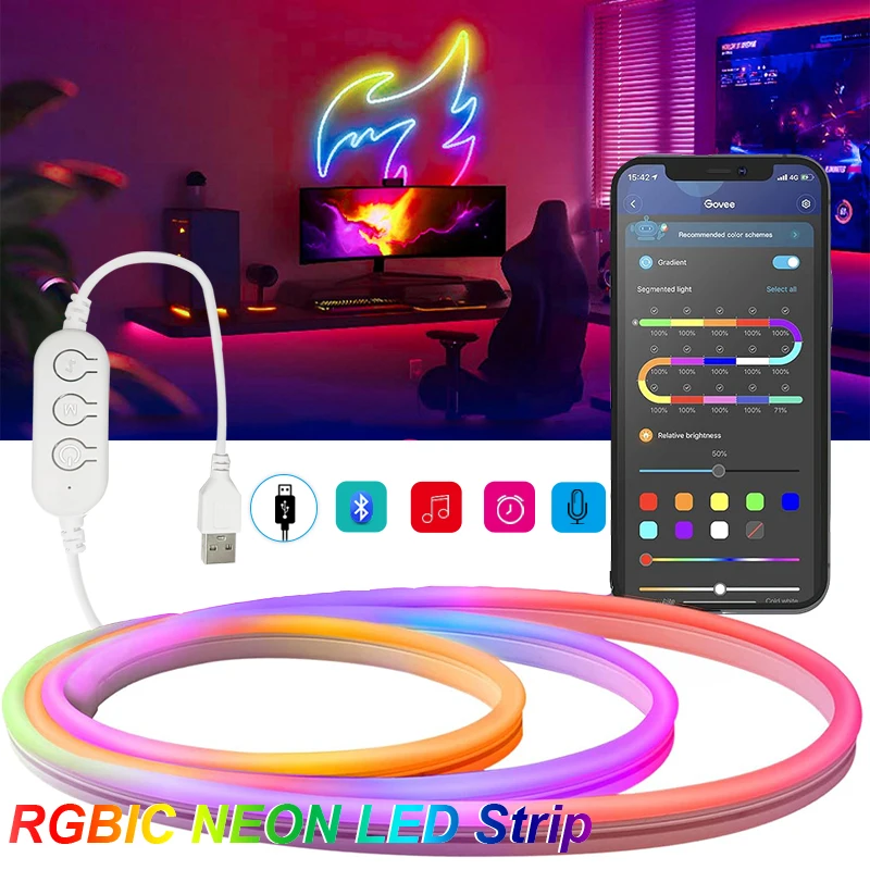 Colorful Running Lantern Strip USB RGBIC Neon LED Strip Light Bluetooth APP Control Music Sync Silicone Neon Lamp Tape for Room
Colorful Running Lantern Strip USB RGBIC Neon LED Strip Light Bluetooth APP Control Music Sync Silicone Neon Lamp Tape for Room