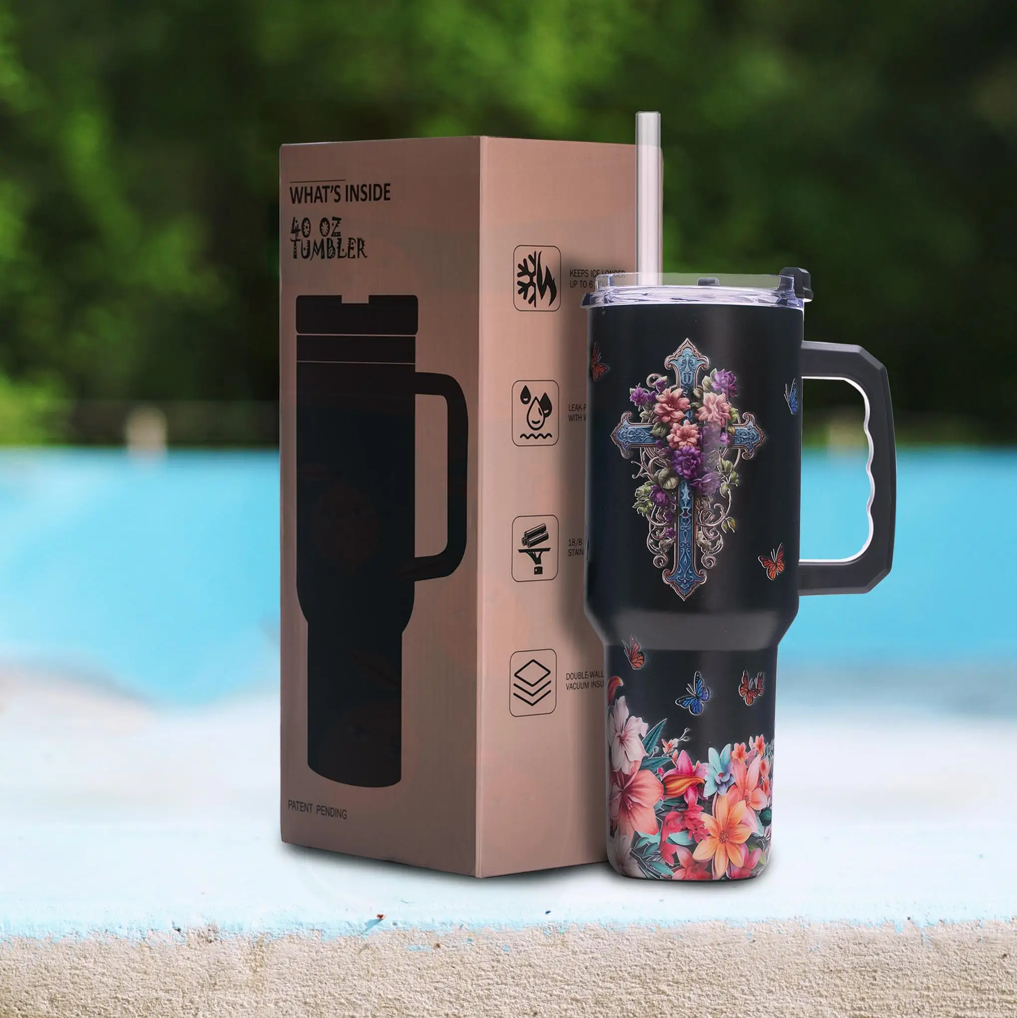 40oz Floral Faith Tumbler with Handle, Vacuum Insulated Stainless Steel, Bible Quote, Gift for Mom or Sister
40oz Floral Faith Tumbler with Handle, Vacuum Insulated Stainless Steel, Bible Quote, Gift for Mom or Sister
