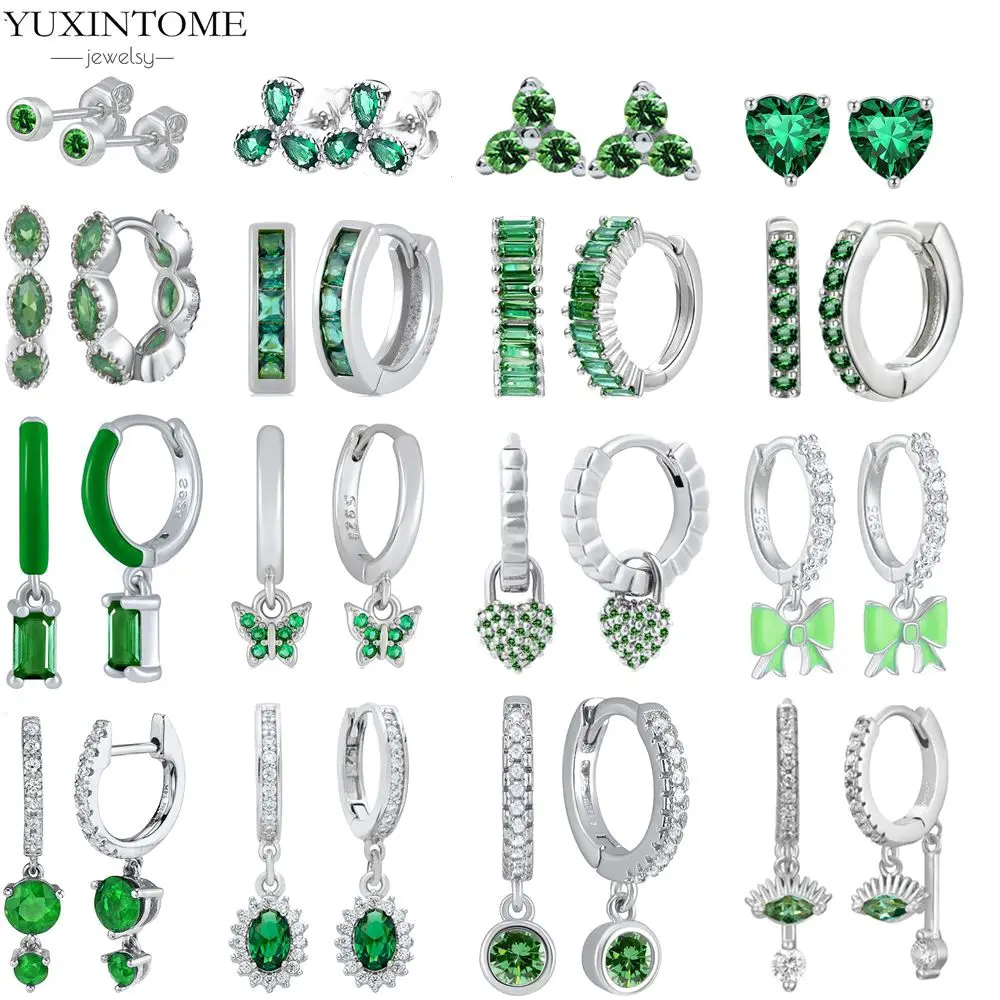 925 Sterling Silver Needle Square/Heart-Shaped Green Zircon Hoop Earrings for Women INS Snake Piercing Earrings Wedding Jewelry
925 Sterling Silver Needle Square/Heart-Shaped Green Zircon Hoop Earrings for Women INS Snake Piercing Earrings Wedding Jewelry