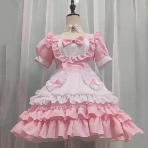 Halloween Party Cosplay Anime Kawaii Clothing Sexy Lolita Pink Maid Dress Japanese Sweet Women Kawaii Dress Role Play Costume