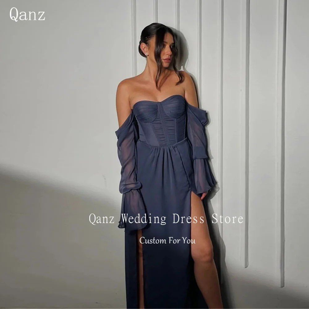 Qanz Sexy Chiffon Evening Dresses High Slit Long Sleeves Vestidos De Fiesta Floor Length Strapless Party Night Club Customized
Qanz Sexy Chiffon Evening Dresses High Slit Long Sleeves Vestidos De Fiesta Floor Length Strapless Party Night Club Customized