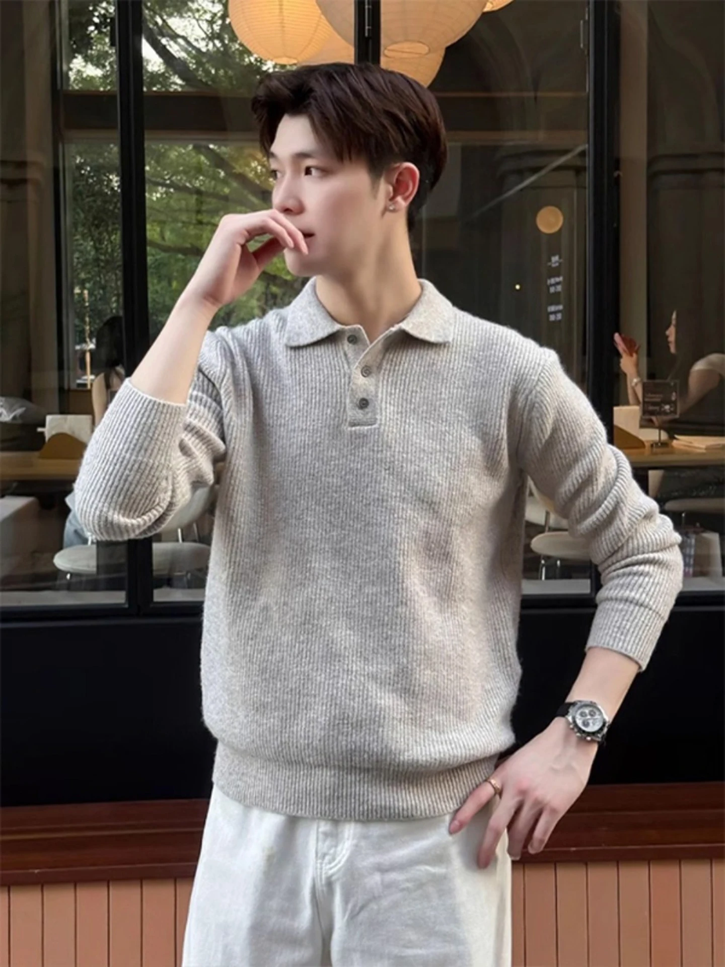 Khaki Henry Collar Knitted irt Men's Autumn Lazy High-End American Retro Inner Wear Base irt Loose Fit Casual Sle
Khaki Henry Collar Knitted irt Men's Autumn Lazy High-End American Retro Inner Wear Base irt Loose Fit Casual Sle
