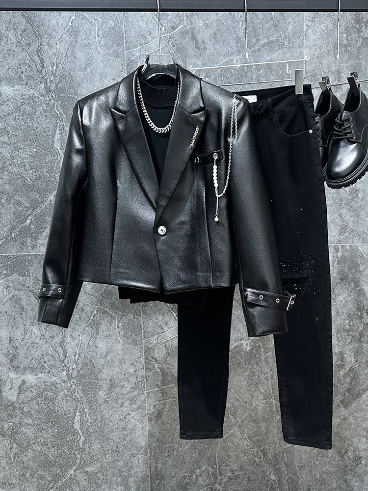Loose Black Suit Jacket Men's Design Short Style Casual Fashion Spring Autumn Metal Decoration Classic Collar Single Button
Loose Black Suit Jacket Men's Design Short Style Casual Fashion Spring Autumn Metal Decoration Classic Collar Single Button