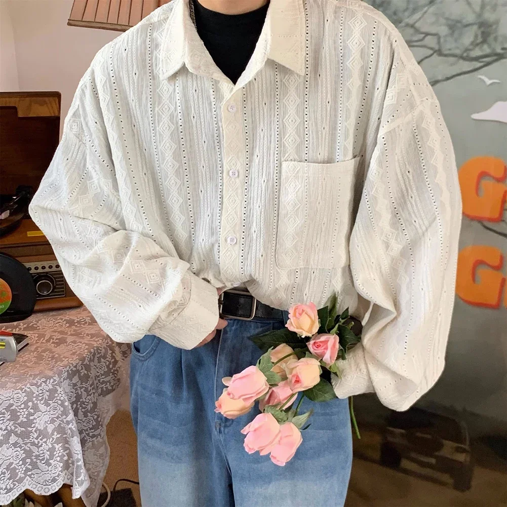 Men Shirts Handsome Lapel Blouse Vacation Hollow Out Beautiful Lapel Blouse Sexy Mesh Long-sleeved Tops Lightweight All-Match
Men Shirts Handsome Lapel Blouse Vacation Hollow Out Beautiful Lapel Blouse Sexy Mesh Long-sleeved Tops Lightweight All-Match