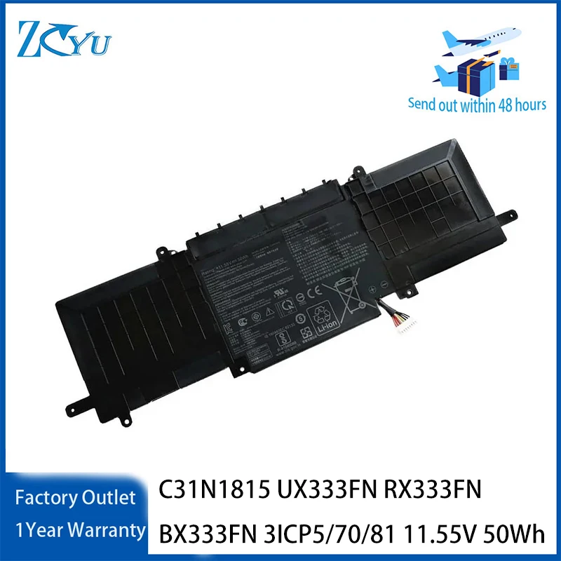 C31N1815 Laptop Battery for Asus ZenBook 13 UX333FA UX333FN RX333FN BX333FN 3ICP5/70/81 etc 11.55V 50Wh
C31N1815 Laptop Battery for Asus ZenBook 13 UX333FA UX333FN RX333FN BX333FN 3ICP5/70/81 etc 11.55V 50Wh