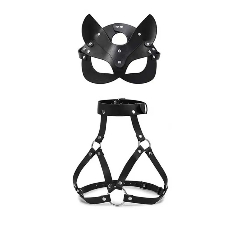 Women's Leather Bondage Body Harness Cage Bra Lingerie Set with Mask Rave Wear Club Bar Performance Sexy Accessory
Women's Leather Bondage Body Harness Cage Bra Lingerie Set with Mask Rave Wear Club Bar Performance Sexy Accessory