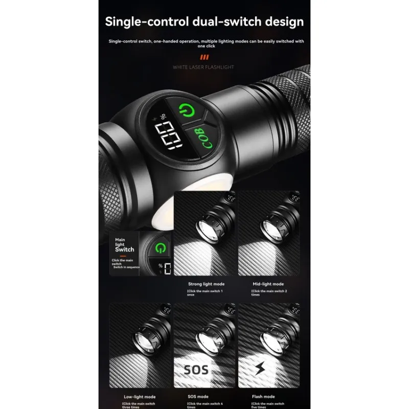 Лазерный фонарик ABYM из алюминиевого сплава, многофункциональный двойной источник света и магнитное основание, диапазон 500 м
Лазерный фонарик ABYM из алюминиевого сплава, многофункциональный двойной источник света и магнитное основание, диапазон 500 м