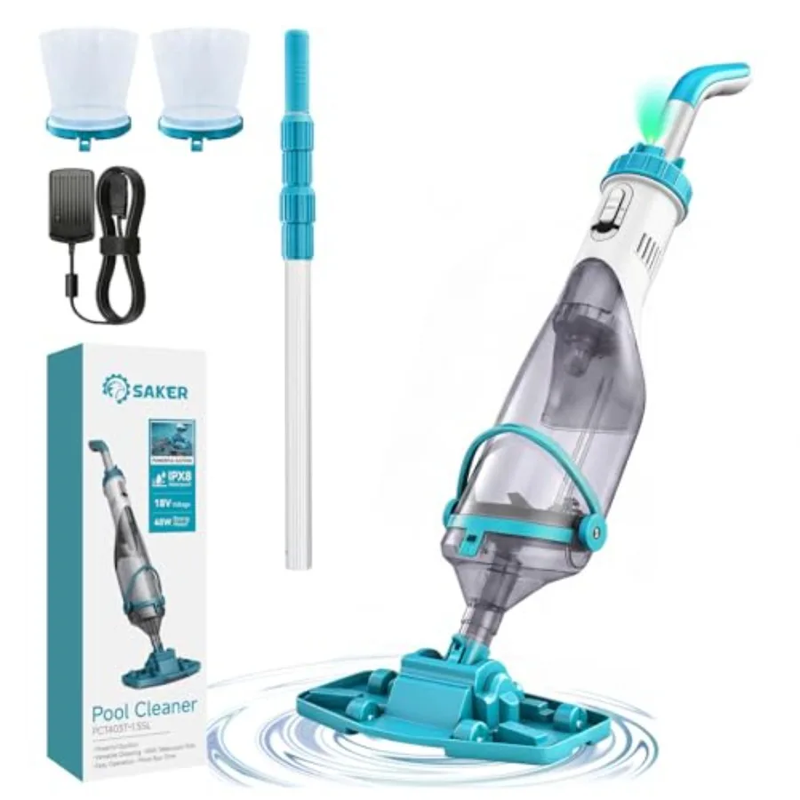 Handheld Pool Vacuum for Above Ground Pools: PVC, Blue, cordless with telescopic pole, 18.5 GPM suction, 60-min runtime recharg
Handheld Pool Vacuum for Above Ground Pools: PVC, Blue, cordless with telescopic pole, 18.5 GPM suction, 60-min runtime recharg