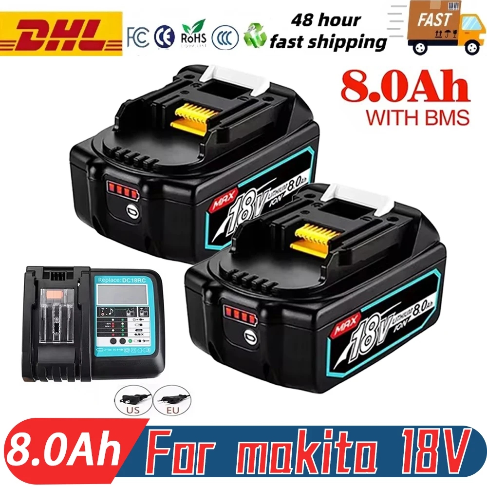 18V 8.0Ah BL1860b Rechargeable Li-ion Battery For Makita 18 Volt Power Tools BL1860 BL1830b BL1850b BL1840 LXT-400 6A
18V 8.0Ah BL1860b Rechargeable Li-ion Battery For Makita 18 Volt Power Tools BL1860 BL1830b BL1850b BL1840 LXT-400 6A