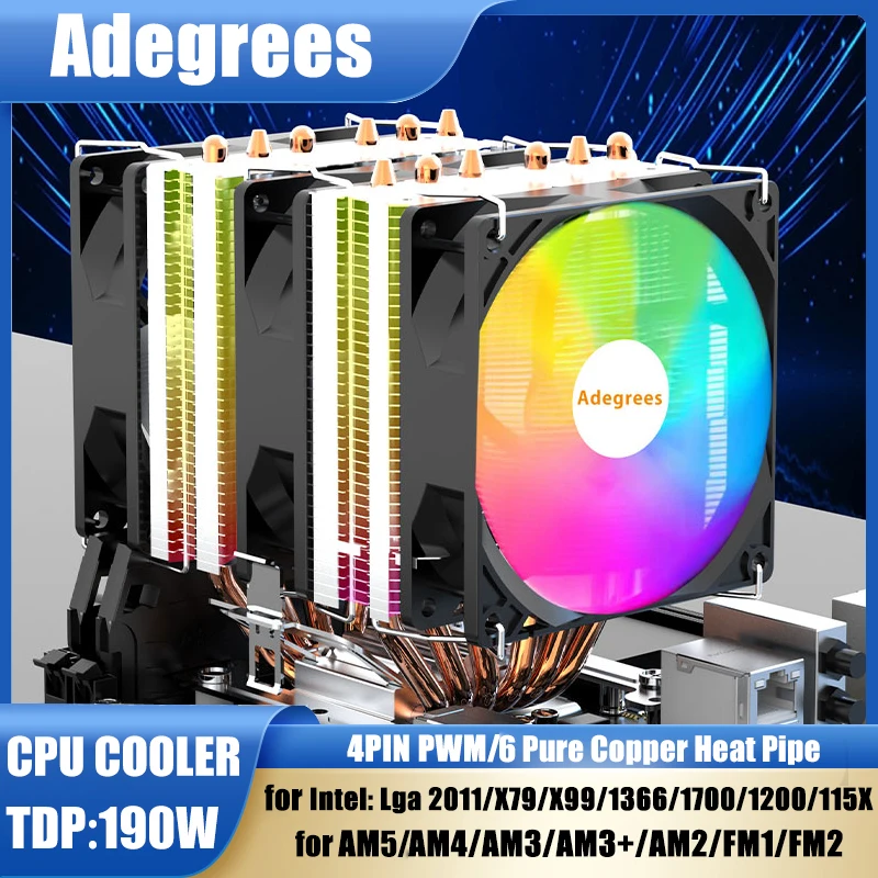 6 Heatpipes CPU Cooler 4PIN PWM X99 PC Processor Tower RGB Cooler For Intel LGA 1151 1156 1200 1700 2011 X79 AMD AM3 AM4 AM5
6 Heatpipes CPU Cooler 4PIN PWM X99 PC Processor Tower RGB Cooler For Intel LGA 1151 1156 1200 1700 2011 X79 AMD AM3 AM4 AM5