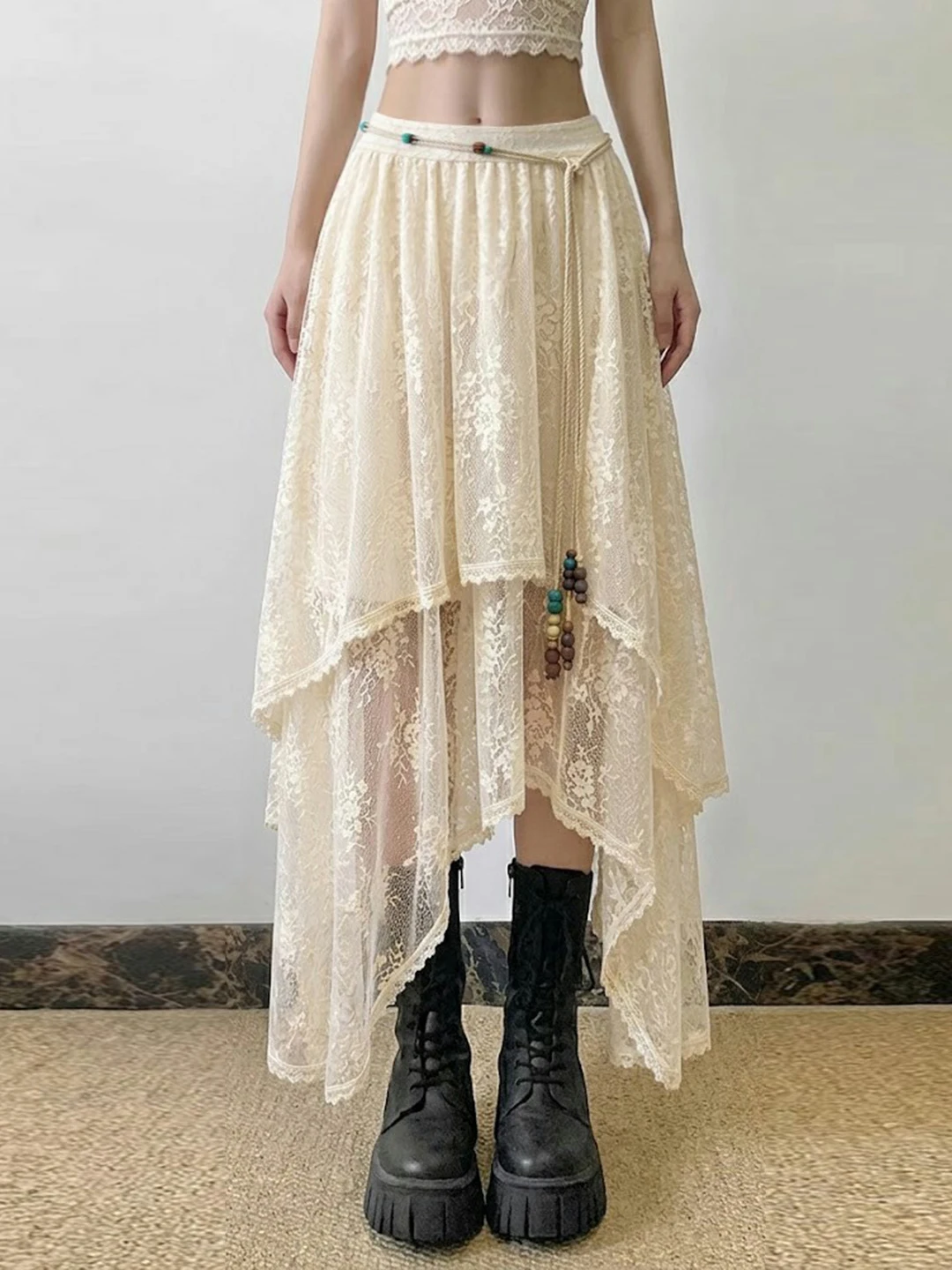 WEEKEEP Holiday Style Pure Color Lace Asymmetrical Multi-layer Splicing Half Skirt Draping Ethereal Long Skirt
WEEKEEP Holiday Style Pure Color Lace Asymmetrical Multi-layer Splicing Half Skirt Draping Ethereal Long Skirt