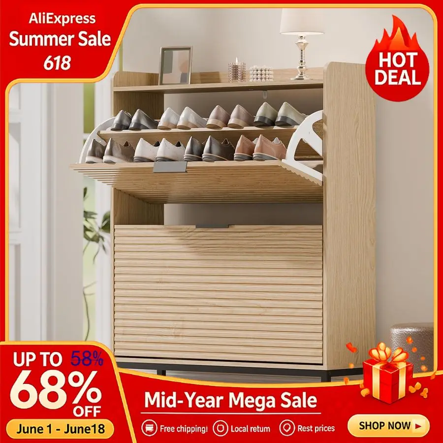 Shoe Storage Cabinet with 2 Flip Drawers, Freestanding Fluted Shoes Cabinet, Narrow Wood Cabinet Hidden Shoe O Customizable
Shoe Storage Cabinet with 2 Flip Drawers, Freestanding Fluted Shoes Cabinet, Narrow Wood Cabinet Hidden Shoe O Customizable