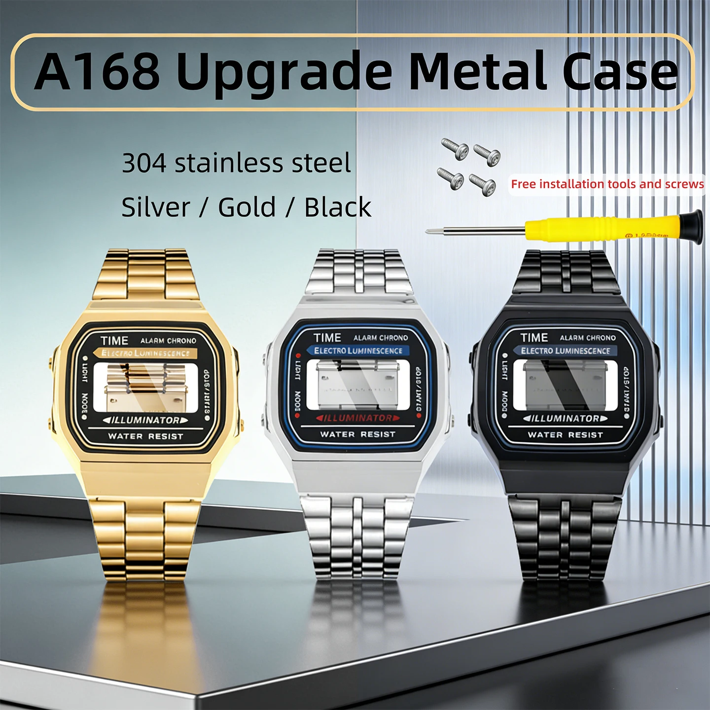 Модифицированный металлический корпус A168 для Casio A-168, безель из нержавеющей стали 304L, серебристый/золотой/черный комплект модов A168, детали из минерального кристалла
Модифицированный металлический корпус A168 для Casio A-168, безель из нержавеющей стали 304L, серебристый/золотой/черный комплект модов A168, детали из минерального кристалла