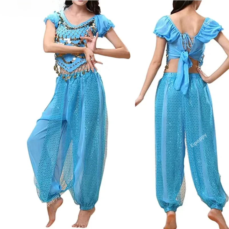 Womens Belly Dance Costume Set Sequin Tops with Harem Trousers Crop Top Harem Pants Arabic Halloween Dance Outfit
Womens Belly Dance Costume Set Sequin Tops with Harem Trousers Crop Top Harem Pants Arabic Halloween Dance Outfit