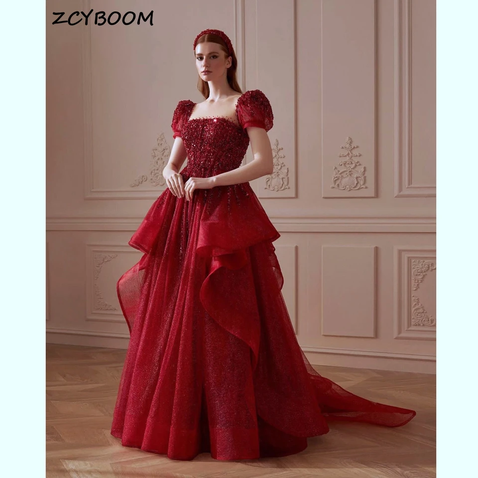 Customized Vintage Red O-Neck Sequin Beaded Wedding Dresses 2025 A-Line Puff Sleeves Floor Length Sweep Train Lace Up Bridal Gow
Customized Vintage Red O-Neck Sequin Beaded Wedding Dresses 2025 A-Line Puff Sleeves Floor Length Sweep Train Lace Up Bridal Gow