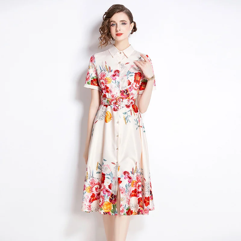 Summer Runway Short Single-Breasted Midi Dress Women Holiday Flower Printing Belt High Street Casual Lady Office Work Dresses
Summer Runway Short Single-Breasted Midi Dress Women Holiday Flower Printing Belt High Street Casual Lady Office Work Dresses