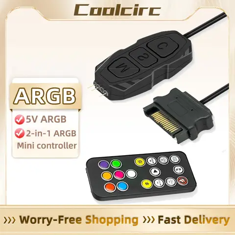 Coolcirc ARGB Controller 5V 3pin Zu SATA Netzteil Mini RGB Controller 3PIN Hub Für Computer CPU Fall Fan LED Licht Kühler