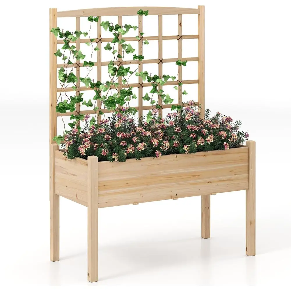 Elevated Wooden Planter Box with Trellis, Legs, and Drainage for Outdoor Gardening
Elevated Wooden Planter Box with Trellis, Legs, and Drainage for Outdoor Gardening