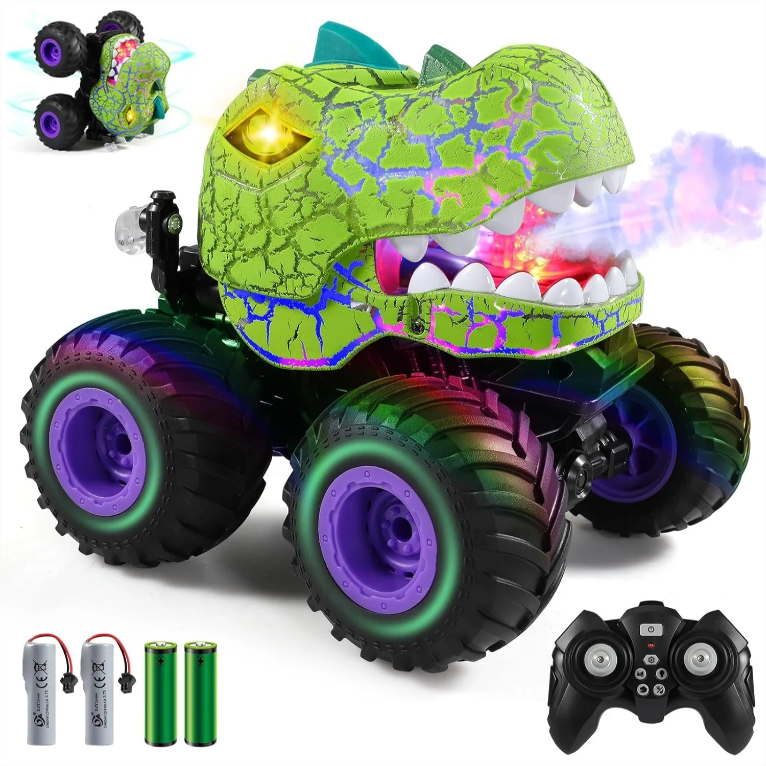Remote Control Car, 2.4Ghz All Terrain Dinosaur Monster Truck with Spray, Music, 3 Lighting Effects, Stunt RC Toy for Boys Girls
Remote Control Car, 2.4Ghz All Terrain Dinosaur Monster Truck with Spray, Music, 3 Lighting Effects, Stunt RC Toy for Boys Girls