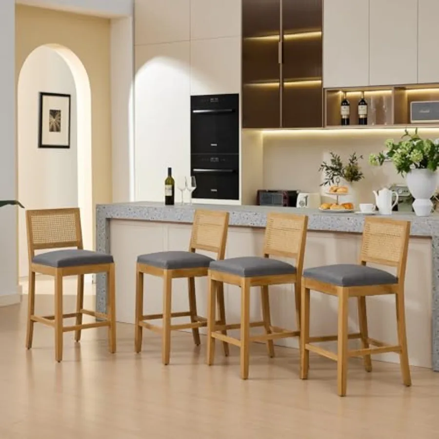 Solid Wood Bar Stools Set of 4, Rattan Back with Linen Cushion - S-Spring and High-Resilience Foam for Comfort, Farmhouse Kitch
Solid Wood Bar Stools Set of 4, Rattan Back with Linen Cushion - S-Spring and High-Resilience Foam for Comfort, Farmhouse Kitch
