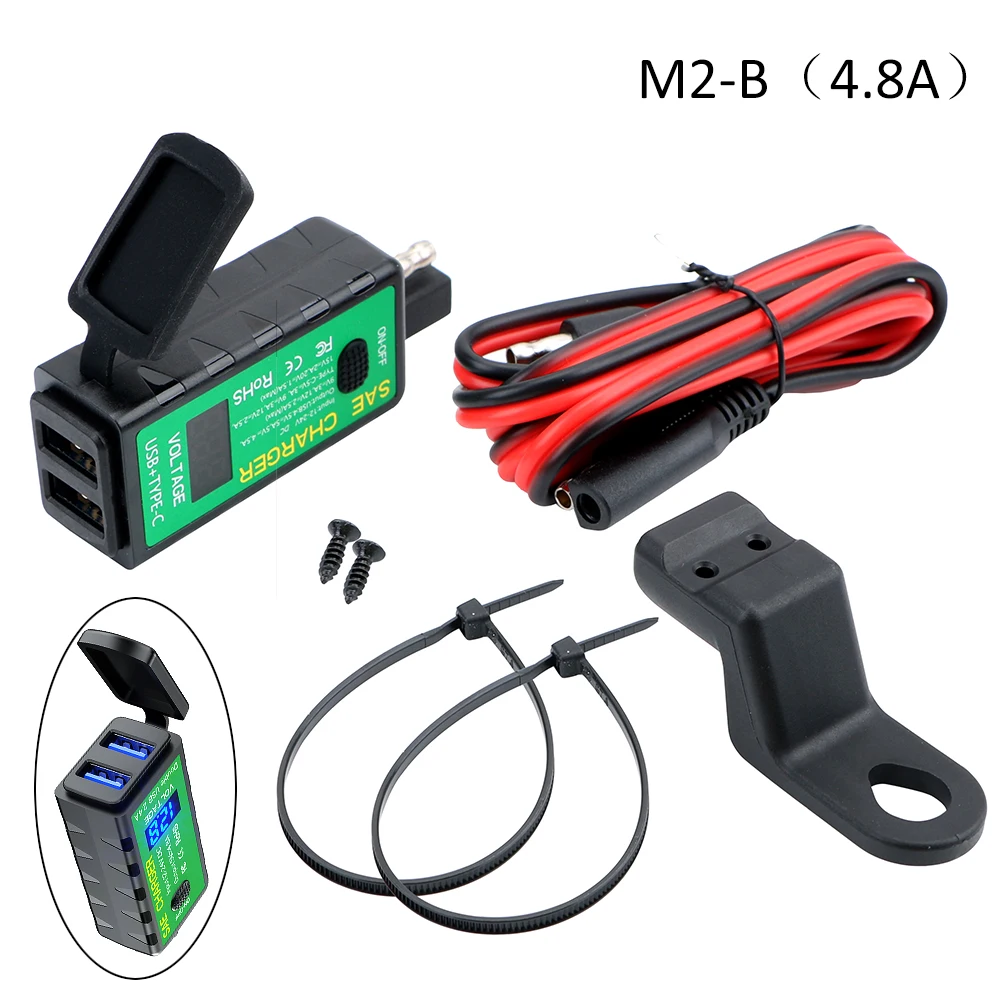 With Voltmeter On/Off Switch for Phone 12V SAE to Dual USB Fast Charging Adapter Motorcycle USB Charger 3.1A/4.8A TYPE-C
With Voltmeter On/Off Switch for Phone 12V SAE to Dual USB Fast Charging Adapter Motorcycle USB Charger 3.1A/4.8A TYPE-C