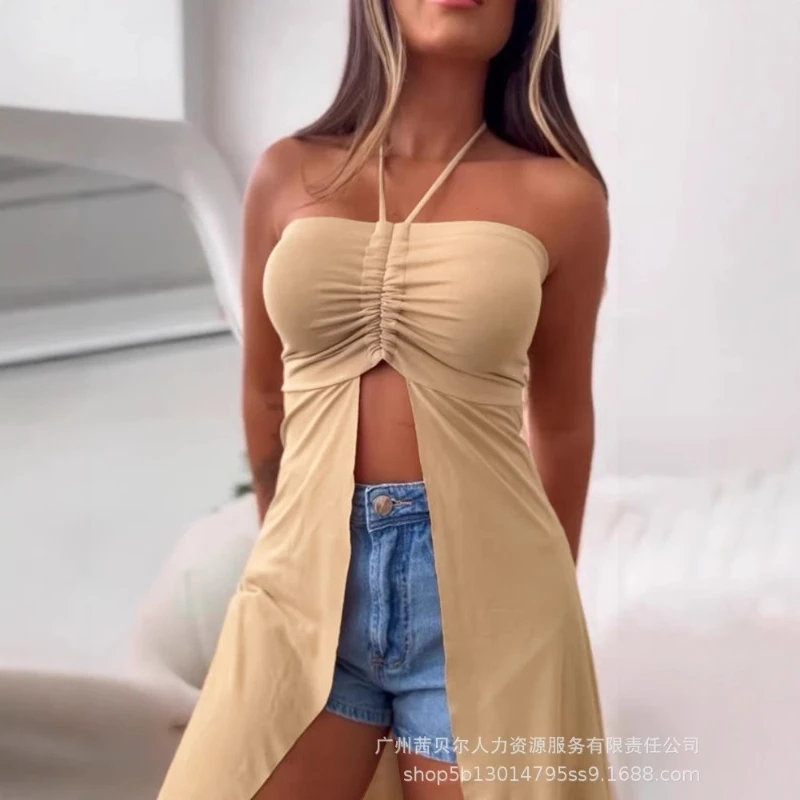 Sling Tops Women Sexy Sleeveless Tanks V Neck Strapless Backless Camis Mid Length Top Y2k Streetwear Elegant Splice 2025 Beach 
Sling Tops Women Sexy Sleeveless Tanks V Neck Strapless Backless Camis Mid Length Top Y2k Streetwear Elegant Splice 2025 Beach
