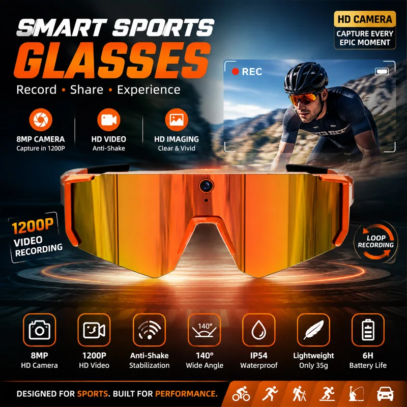 V06 New Cycling Glasses 800W HD Camera 1200P Video Recording Bluetooth 5.3 WIFI Transmission IP54 Waterproof Smart Glasses
V06 New Cycling Glasses 800W HD Camera 1200P Video Recording Bluetooth 5.3 WIFI Transmission IP54 Waterproof Smart Glasses