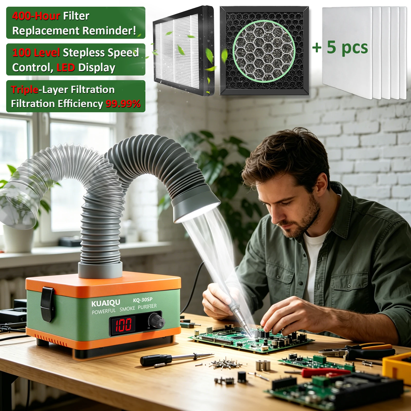 Fume Extractor Smoking Instrument True 30W 100-Level 5*Pre-filter Sponge HEPA Filter Activated Carbon Soldering Iron FumesFilter
Fume Extractor Smoking Instrument True 30W 100-Level 5*Pre-filter Sponge HEPA Filter Activated Carbon Soldering Iron FumesFilter