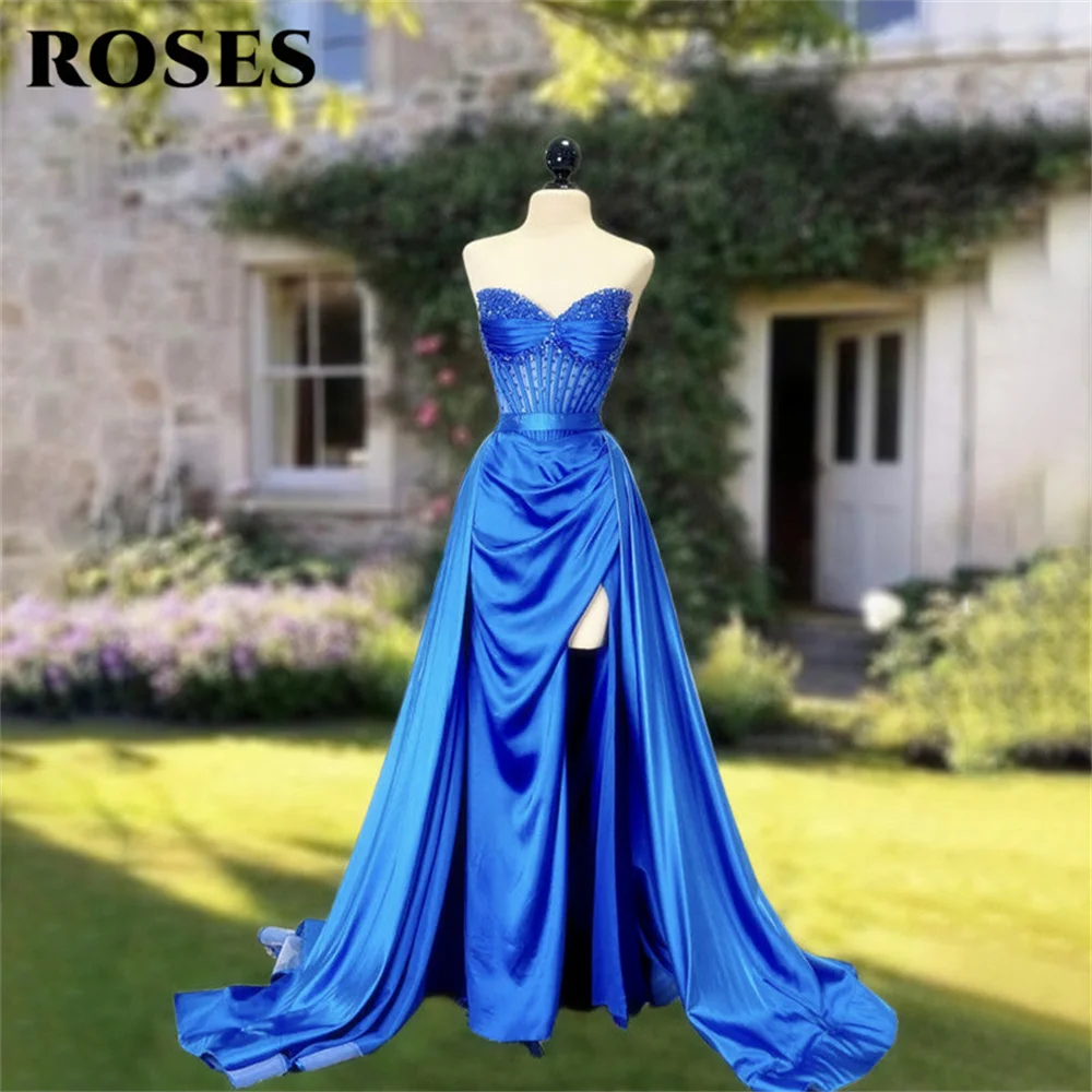 ROSES Royal Blue Satin Evening Dress Sweetheart Prom Dresses with Beaded Corset Celebrity Dress High Slit 프롬 드레스 Customized
ROSES Royal Blue Satin Evening Dress Sweetheart Prom Dresses with Beaded Corset Celebrity Dress High Slit 프롬 드레스 Customized