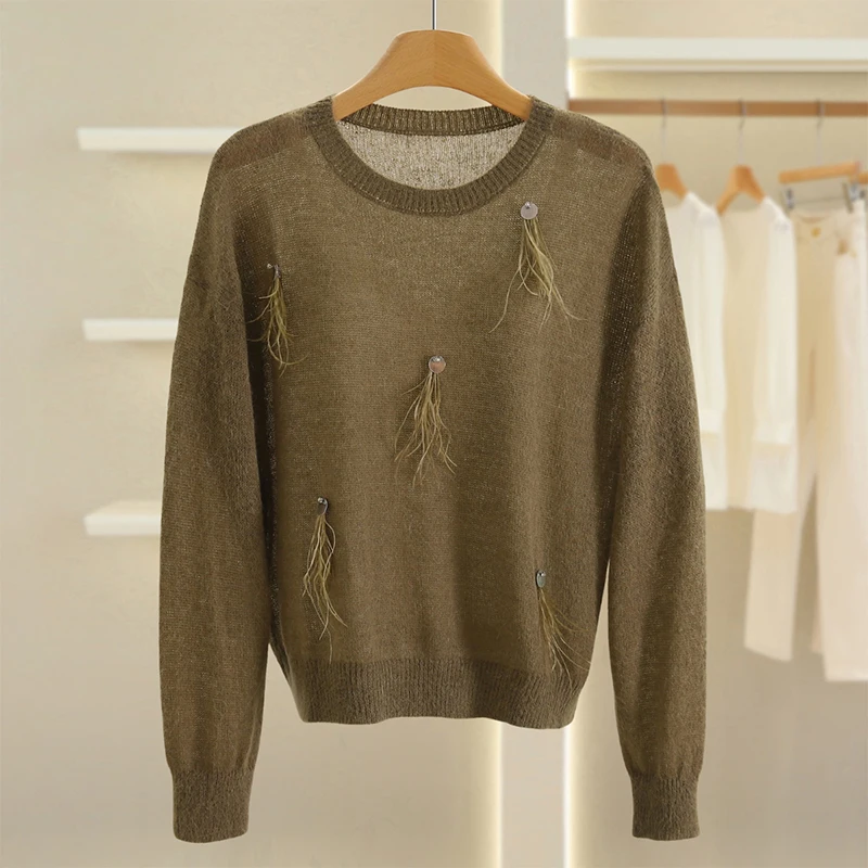 Loose Women's Knitted Sweater round Neck Feather Decoration Brand Button Design Spring Fashion Casual Wear Nylon Acrylic Wool...
Loose Women's Knitted Sweater round Neck Feather Decoration Brand Button Design Spring Fashion Casual Wear Nylon Acrylic Wool...