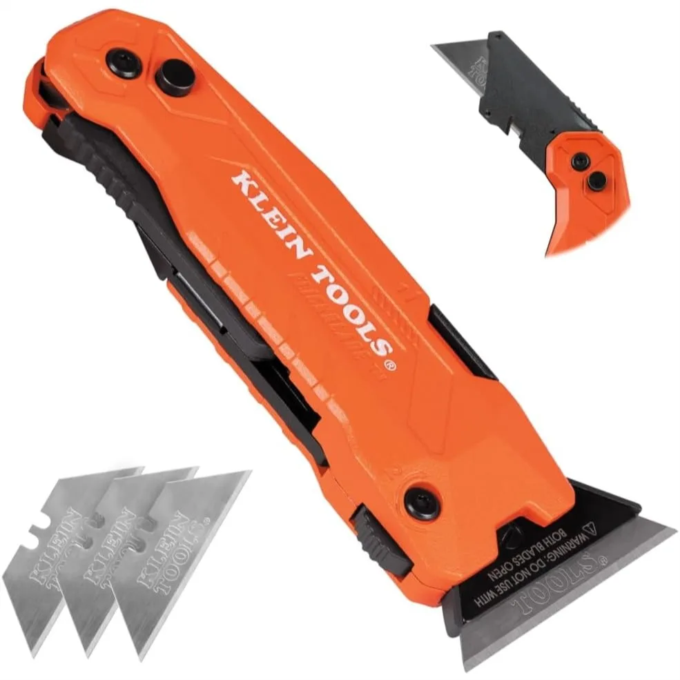 Folding Utility Knife and Scraper, 2-in-1 with Built-In Blade Storage, Dual Locking Positions, Includes 3 Carbon Steel Blades
Folding Utility Knife and Scraper, 2-in-1 with Built-In Blade Storage, Dual Locking Positions, Includes 3 Carbon Steel Blades