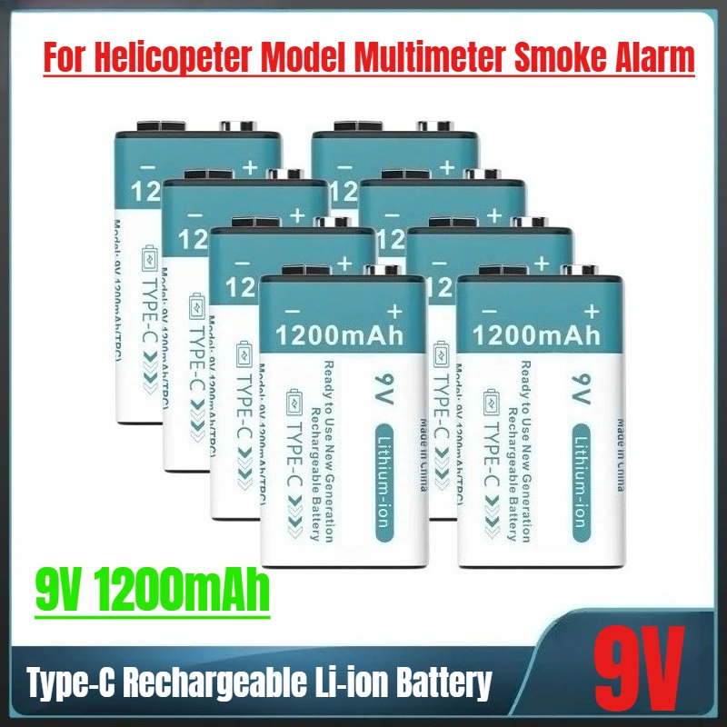 USB 9V 1200mAh Rechargeable Battery Type-C Rechargeable Li-ion Battery for Helicopeter Model Multimeter Smoke Alarm
USB 9V 1200mAh Rechargeable Battery Type-C Rechargeable Li-ion Battery for Helicopeter Model Multimeter Smoke Alarm