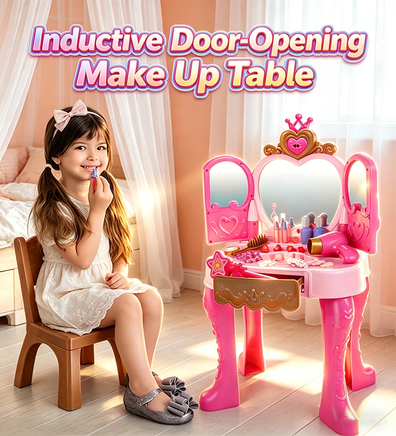 Inductive Door-Opening Vanity Table with Rich Accessories Light Music Makeup Hair Styling Kit Role Play Toys Children Girls Gift
Inductive Door-Opening Vanity Table with Rich Accessories Light Music Makeup Hair Styling Kit Role Play Toys Children Girls Gift