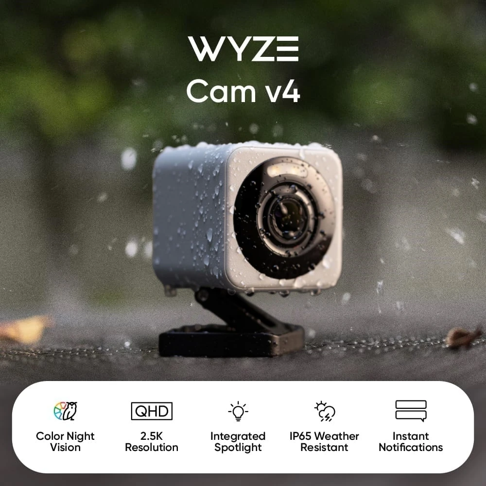 Умная Wi-Fi камера Wyze Cam v4, 2K, с двусторонней аудиосвязью, активацией прожектора/сирены при движении, для внутреннего/наружного использования, для наблюдения за домашними животными/детями
Умная Wi-Fi камера Wyze Cam v4, 2K, с двусторонней аудиосвязью, активацией прожектора/сирены при движении, для внутреннего/наружного использования, для наблюдения за домашними животными/детями