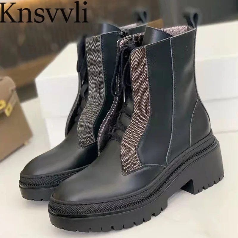 Suede Leather Thick Sole Short Boots Women Round Toe Lace Up String Bead British Style Shoes Woman Flat Motorcycle Boots Woman
Suede Leather Thick Sole Short Boots Women Round Toe Lace Up String Bead British Style Shoes Woman Flat Motorcycle Boots Woman