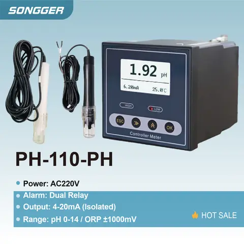 Medidor de pH PH-110 Controlador de ORP con salida 4-20mA Comunicación RS485 Para monitoreo de aguas residuales industriales Alta temperatura