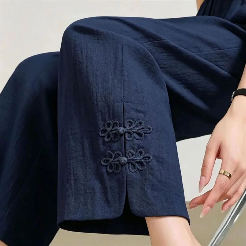 Summer Straight Pants Women Thin Elastic Waist Harem Pants Chinese Style Cotton and Linen Embroidered Casual Pants Female
Summer Straight Pants Women Thin Elastic Waist Harem Pants Chinese Style Cotton and Linen Embroidered Casual Pants Female