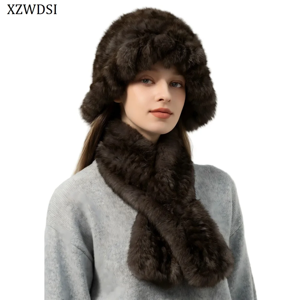 Winter Women Knitted Real Rabbit Fur Hat Scarf Sets Warm Fur Hats Scarves Lady Soft Cap Muffler
Winter Women Knitted Real Rabbit Fur Hat Scarf Sets Warm Fur Hats Scarves Lady Soft Cap Muffler
