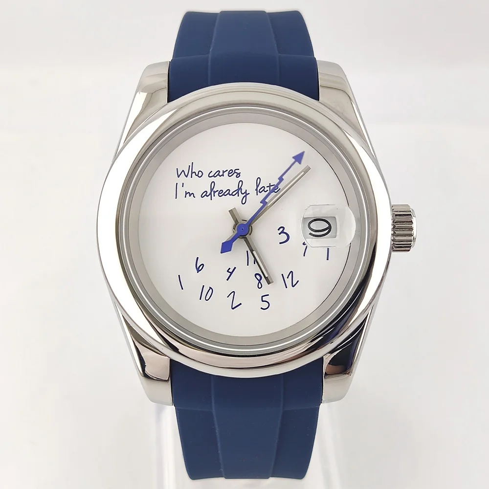 39mm NH35 Watch Who Cares im Already Late Watch High Quality Sapphire Crystal Glass Waterproof Case NH35 Movement Blue Watch
39mm NH35 Watch Who Cares im Already Late Watch High Quality Sapphire Crystal Glass Waterproof Case NH35 Movement Blue Watch