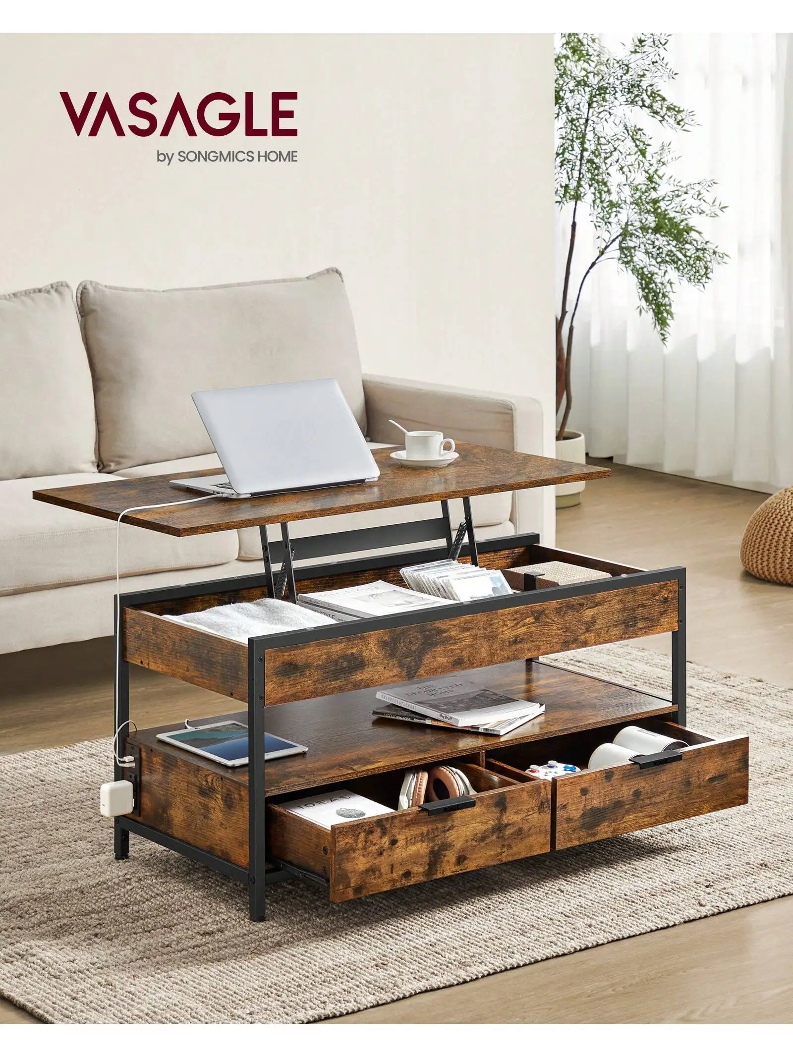 VASAGLE Lift Top Coffee Table With Storage Drawers And Charging Station, Coffee Table For Living Room With Lifting Top, Hidde
VASAGLE Lift Top Coffee Table With Storage Drawers And Charging Station, Coffee Table For Living Room With Lifting Top, Hidde