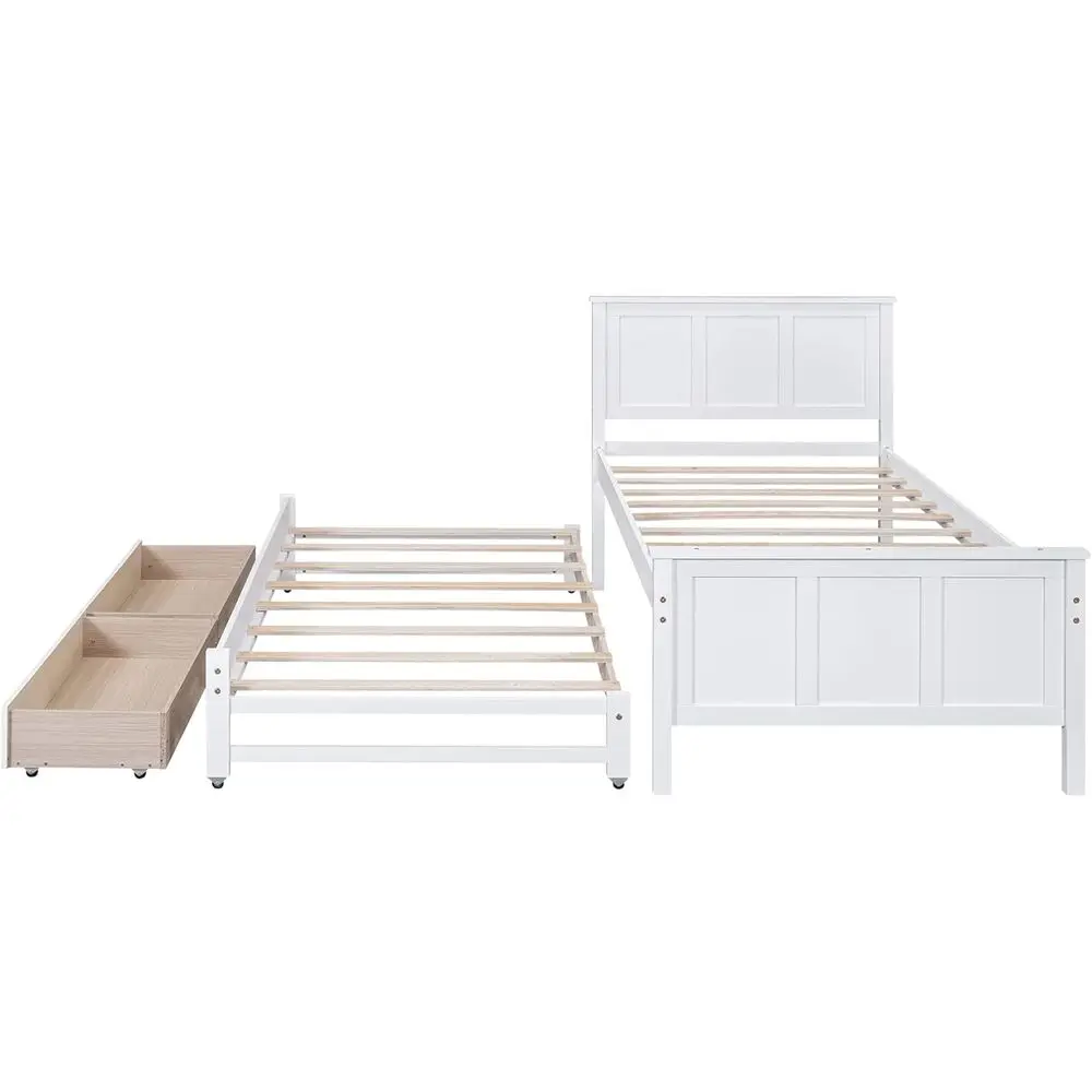Twin Size Solid Wood Platform Bed with Trundle, Daybed Storage for Kids, Teens, Adults - White
Twin Size Solid Wood Platform Bed with Trundle, Daybed Storage for Kids, Teens, Adults - White