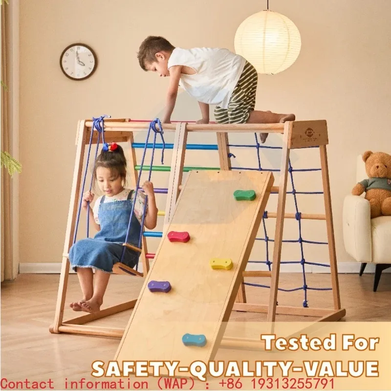 Wooden Rainbow Climbing Frame Indoor Playground Indoors for Kids Activity Climber Ladder Swing Slide Play Structure Set
Wooden Rainbow Climbing Frame Indoor Playground Indoors for Kids Activity Climber Ladder Swing Slide Play Structure Set